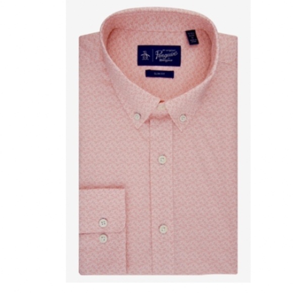 Original Penguin Coral Reef Print Slim Fit, Tangerine/Orange, XXL 18-18 1/2, NWT - Picture 2 of 15